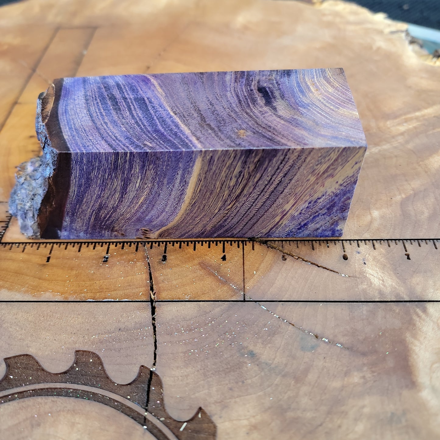 Stabilized Elm Burl Purple knife woodworking block scale #931