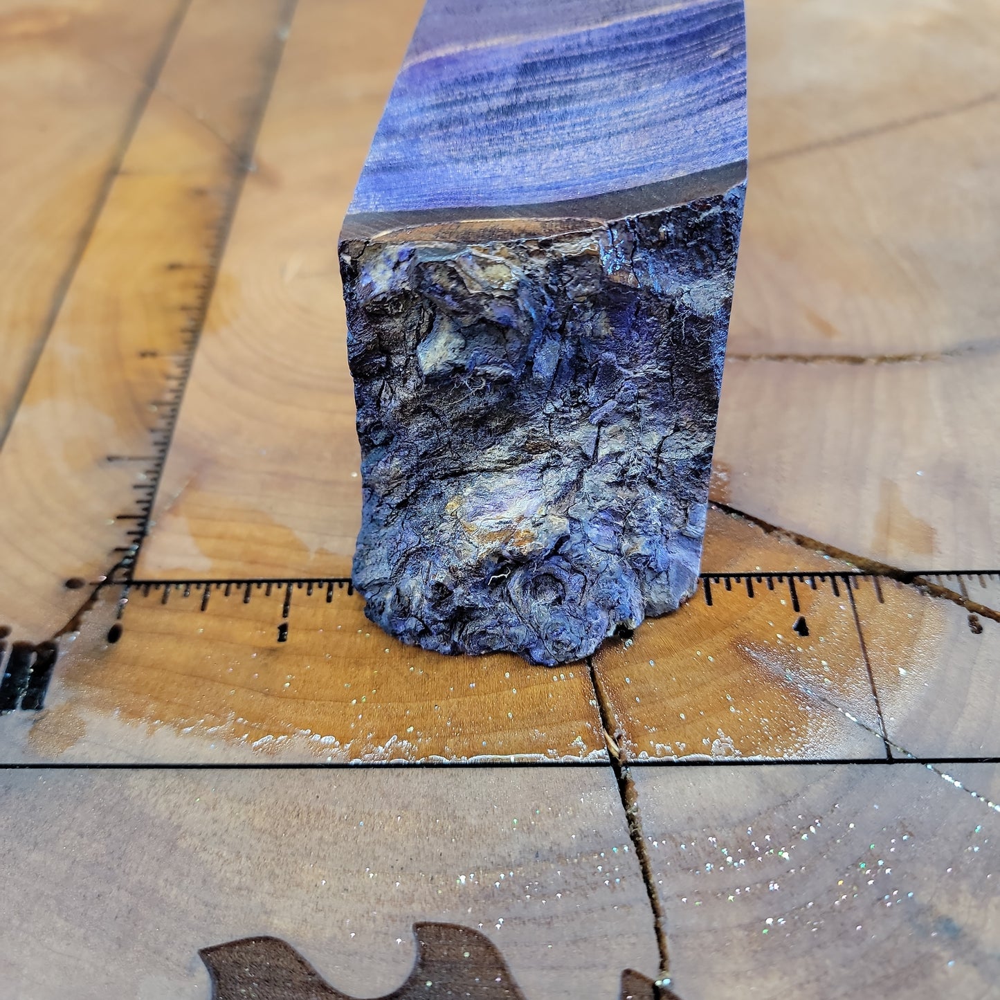 Stabilized Elm Burl Purple knife woodworking block scale #931