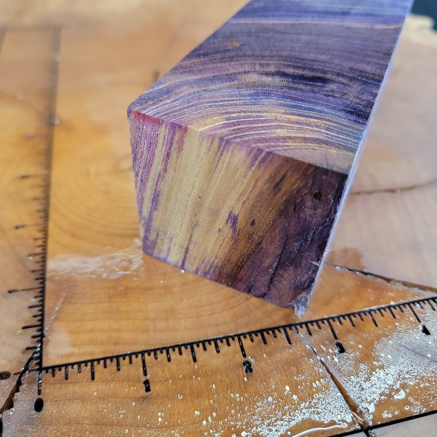 Stabilized Elm Burl Purple knife woodworking block scale #931