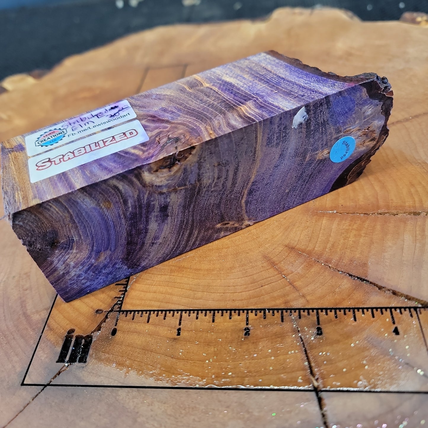 Stabilized Elm Burl Purple knife woodworking block scale #931