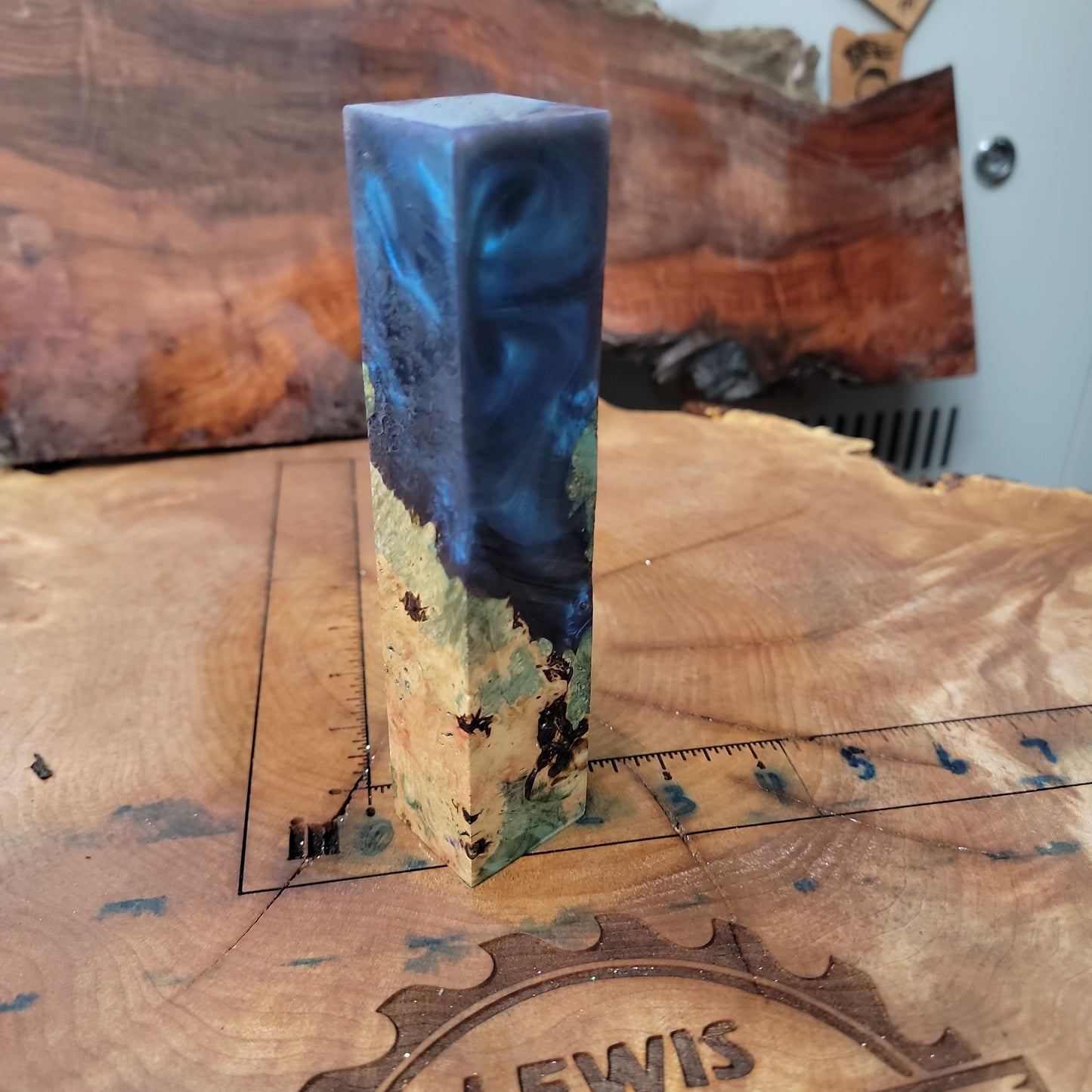 Stabilized Buckeye turning stick blank wood turning wood working blue resin #946